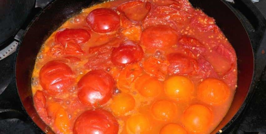 Mid Stage of Pan Roasting Tomatoes